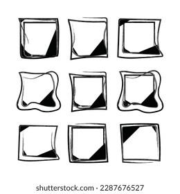 Vector hand drawn square frame set. Black color frame collection. Vector black frame collection  