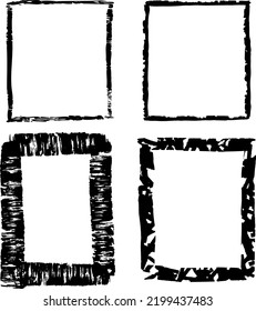 handgezeichnete Vektorquadrate, leere Zeichenrahmen einzeln auf weißem Hintergrund, schwarze Linien, rechteckige und quadratische Formen. Kreide