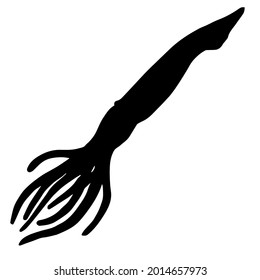 Vector hand drawn squid silhouette isolated on white background