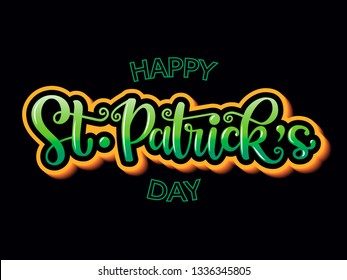 Vector hand drawn St. Patrick’s Day logotype. Lettering typography with 3d shadow effect. Irish colors. Celebration design for print, tee, poster, flyer, party invitation, card, badge