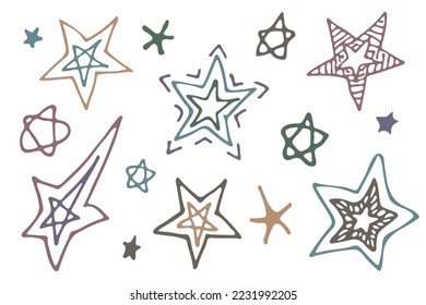 Vector hand drawn star clipart. Doodle set for print, web, greeting card, design, decor