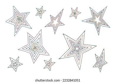 Vector hand drawn star clipart. Doodle set for print, web, greeting card, design, decor