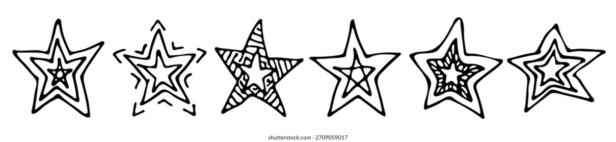 Vektor handgezeichnete Stern Clipart. Doodle-Set für Druck, Web, Grußkarte, Design, Dekor