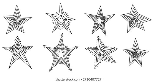 Vector hand drawn star clipart. Doodle set for print, web, greeting card, design, decor