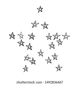 Vector hand drawn star consists of 20 different stars. This illustration can be used as a poster, fabric, t-shirt prints, cards or set of isolated elements for your other projects.