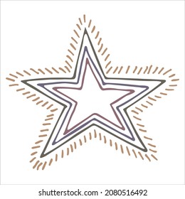 Vektorhandgezeichnete Sterngrafik. Cute bunter Doodle einzeln auf weißem Hintergrund. Für Druck, Web, Grußkarte, Design, Dekoration.