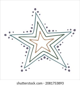 Ilustración de estrella dibujada a mano por vectores. Cuidado doodle colorido aislado sobre fondo blanco. Para impresión, web, tarjeta de felicitación, diseño, decoración.