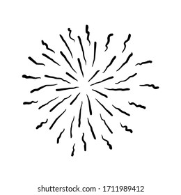 Vector Hand Drawn Starburst and Firework. Simple Element for Holiday Design. Vintage Sunbursts.