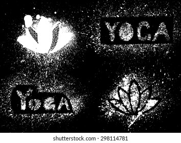 vector hand drawn stencil yoga inscription and lotus