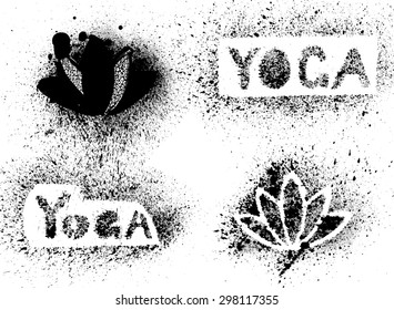 vector hand drawn stencil yoga inscription and lotus