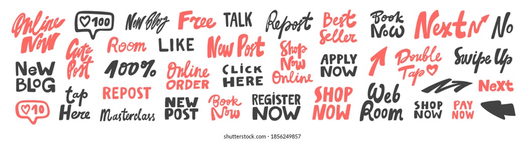 Vector hand drawn sticker logo word set collection.