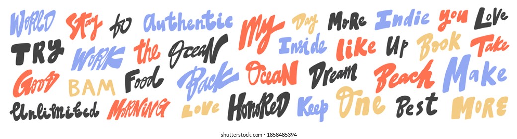 Vector hand drawn sticker logo words set collection.