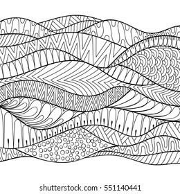 Vector hand drawn stripe background, outline ornamental illustration in ethnic zentangle style for adult coloring pages. Abstract decoration doodle element.