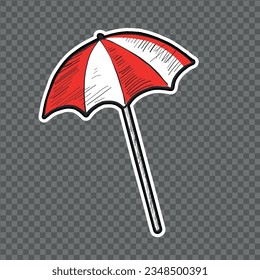 Vector Hand Drawn Striped Beach Umbrella Sticker Design Element Isolated on Transparent Background. Vector Design Element. Summer Time Ice cream Equipment Umbrella Protects from summer's hot sun.
