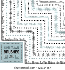 Vector hand drawn striped ornamental brushes set.
