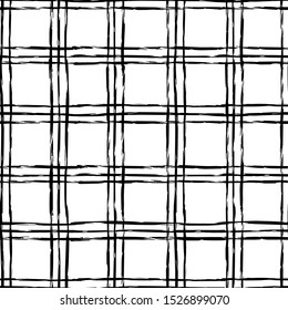 Vector hand drawn striped seamless pattern. Black stripes on white background.