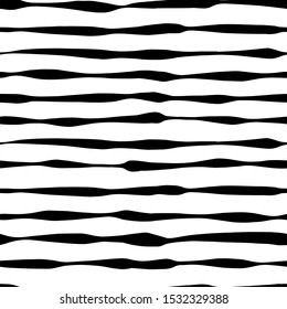 Vector hand drawn striped seamless pattern. Black stripes on white background.