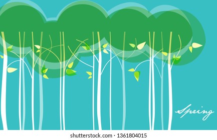 Vector hand drawn style beautiful spring floral trees illustration