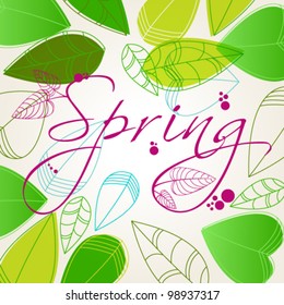 Vector hand drawn style beautiful spring leaves background illustration