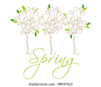 Vector hand drawn style beautiful spring floral trees illustration