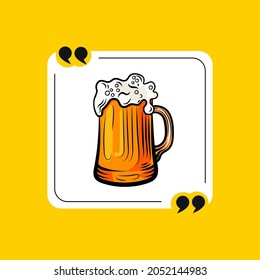 Mug de cerveza con estilo de mano vectorial, Ilustración colorida aislada en fondo blanco, Cerveza fría con espuma en caja de cotización.