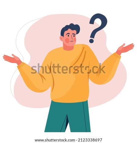 Vector hand drawn style confused man shrugging his shoulders.