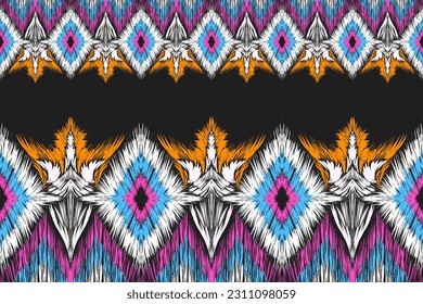 Estilo dibujado a mano vectorial, Patrón ininterrumpido de ikat étnico, estilo africano, vector abstracto, bordado de Chevron, bordado de Paisley, patrón geométrico navajo, motivos aztecos y tribales, aborígenes.