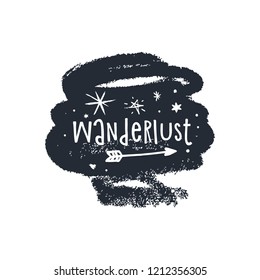 Vector hand drawn style font, cute lettering postcard, poster and sticker. Wanderlust text. Vector illustration, label, universal print