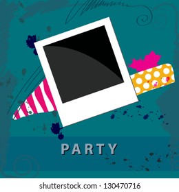 Vector hand drawn style illustration of a photo frame on grunge party background