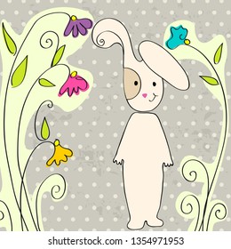 Vector hand drawn style illustration of cute Easter bunny