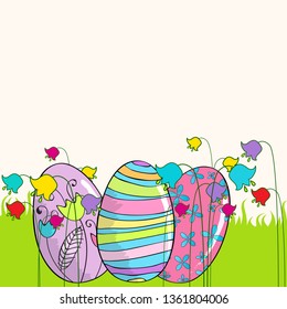 Vector hand drawn style illustration of cute Easter eggs