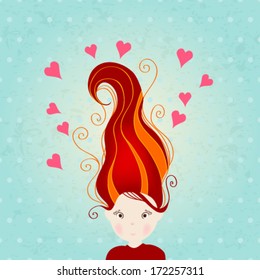Vector hand drawn style illustration of cute romantic girl - Valentine's Day card