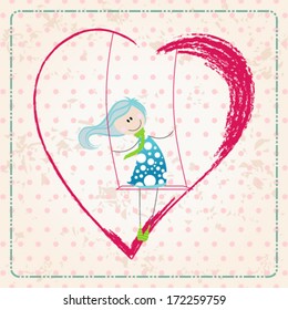 Vector hand drawn style illustration of cute romantic girl - Valentine's Day card