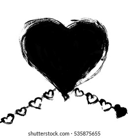 Vector hand drawn style illustration. Roughed garland and black heart. Empty background for your design.