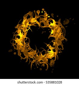 Vector hand drawn style illustration. Ink range fire christmas wreath. Empty background for your design.