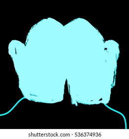 Vector hand drawn style illustration. Roughed blue pair of mittens. Empty background for your design.
