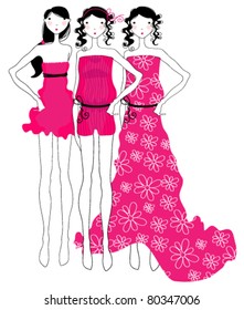 Vector hand drawn style illustration of beautiful summer girls