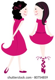 Vector hand drawn style illustration of beautiful summer girls