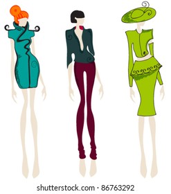 Vector hand drawn style illustration of beautiful autumn girls