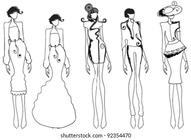 Vector hand drawn style illustration of beautiful lineart girls