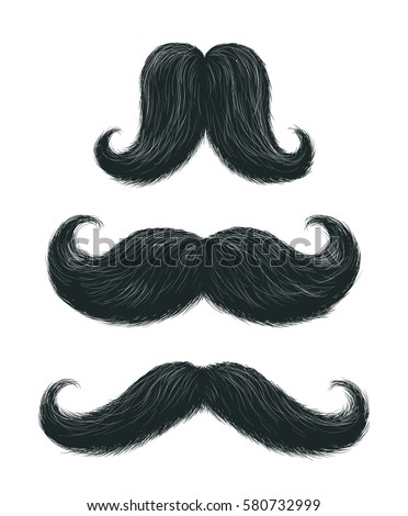 Vector hand drawn stylish black mustaches set with some gray hair. Comic funny shaped moustaches collection. Cool father's day decorative elements isolated on white. Foto d'archivio © 