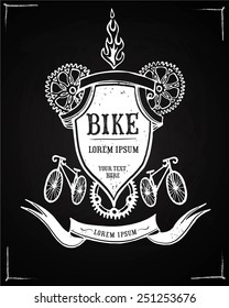 Vector hand drawn stylish vintage bicycle frame on blackboard background. Editable objects.