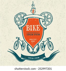 Vector hand drawn stylish vintage bicycle frame on old grunge background. Editable objects.