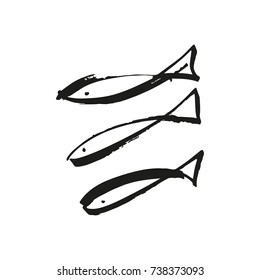 Vector hand drawn stylized fishes. Label, print and other.
