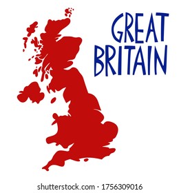 Vector hand drawn stylized map of the United Kingdom. Travel illustration of Great Britain shape. Hand drawn lettering illustration. Europe map element