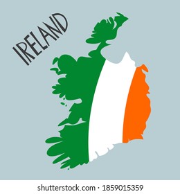 Vector hand drawn stylized map of Ireland with flag. Travel illustration of Republic of Ireland shape. Europe map element