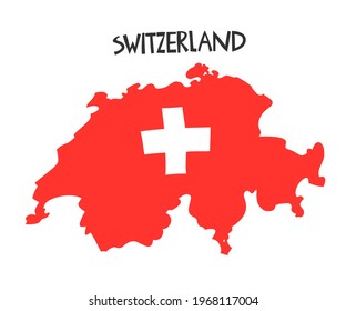 Vector hand drawn stylized map of Switzerland with flag. Travel illustration. Geography illustration. Europe map element