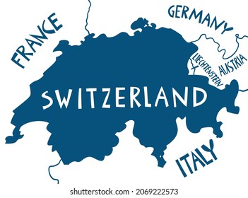 Vector hand drawn stylized map of Switzerland. Travel illustration. Geography illustration. Europe map element