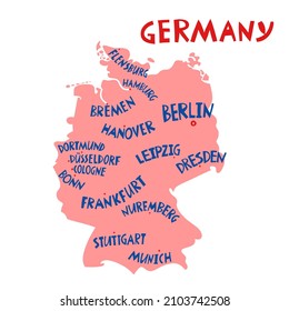 Vector hand drawn stylized map of Germany cities. Travel illustration. Federal Republic of Germany geography illustration. Europe map element svg