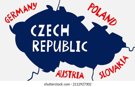 Vector hand drawn stylized map of Czechia neighboring countries. Travel illustration. Czech Republic geography illustration. Europe map element
